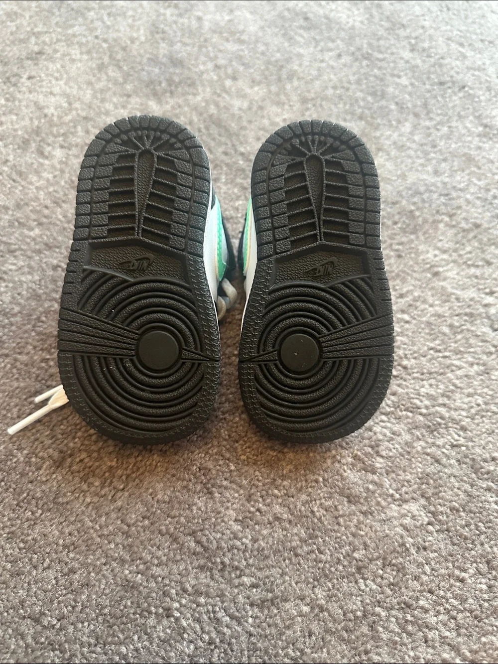 Jordan Kids Black & White High-Tops with Mint Green Swoosh